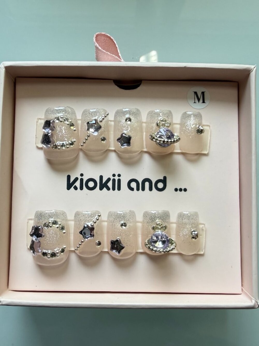 Silver Crystal Press-On Nails | Clear Nude Korean Glam Nail Set
